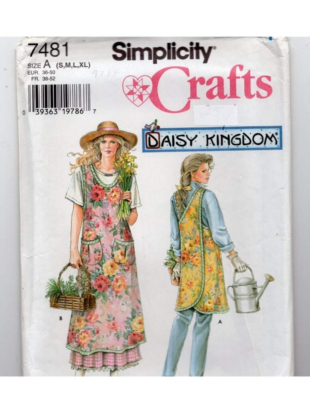 90s Simplicity 7481 Daisy Kingdom Apron Pattern Back Wrap Two Lengths Sz S-XL FF